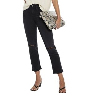 Frame Le High‎ Straight Leg Jeans Women's 32 Black Distressed Knee Denim Pant